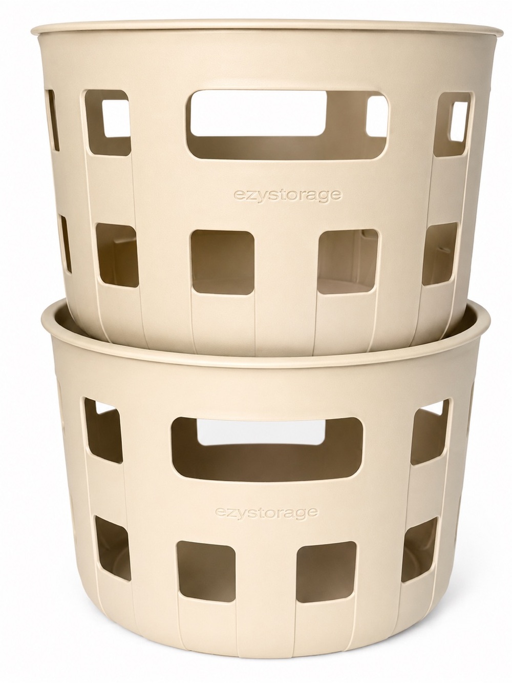 Ezy Storage Aura Beige Lidded Storage Set of 2 Modern Plastic Organizer Bins